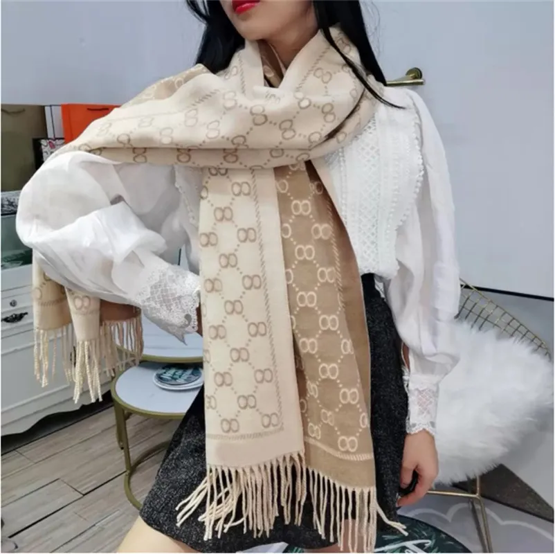 Stylish Women 100% Cashmere Scarf Full Letter Printed Scarves Soft Touch Warm Wraps With Tags Autumn Winter Long Shawls Christmas Gift With Box
