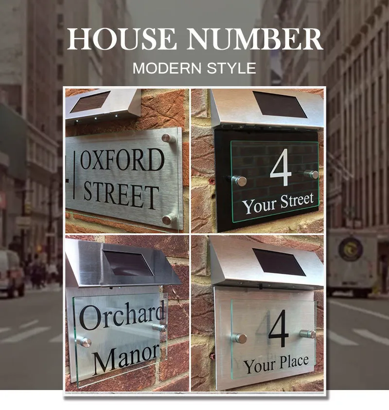 Customize MODERN HOUSE SIGN PLAQUE DOOR NUMBER STREET GLASS ALUMINIUM ...