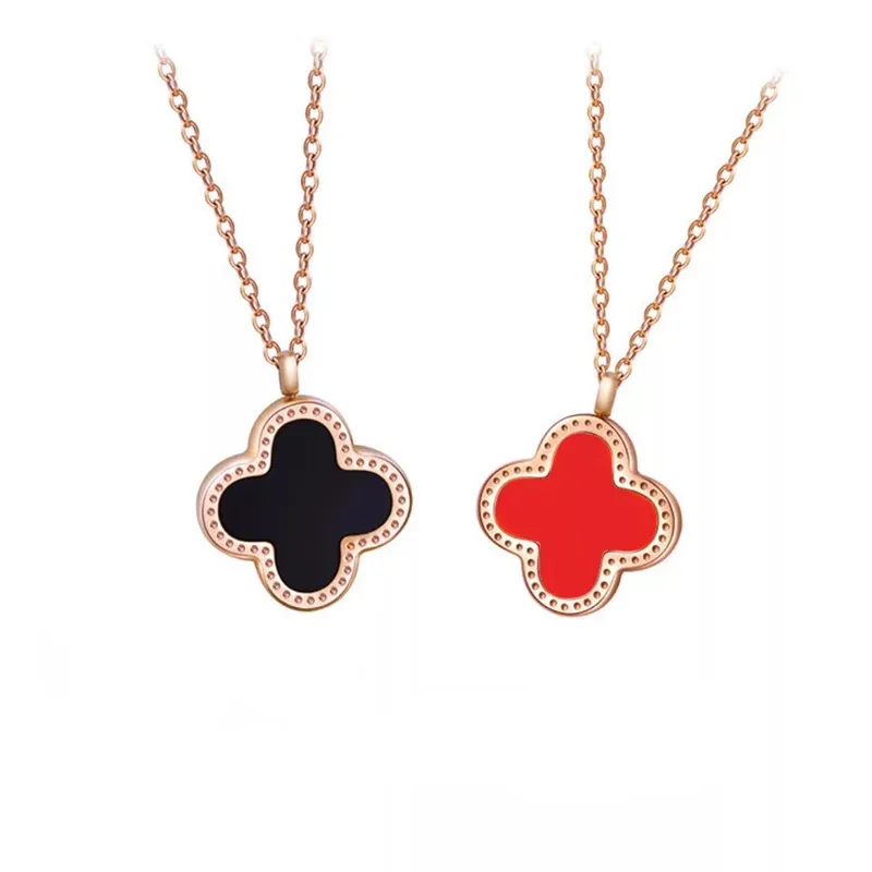 New Ladies Titanium Steel 18k Rose Gold Classic Clover Necklace Black Onyx Lock Charm Bone Chain Pendant Stainless Steel Bracelet Earrings Gifts For Women