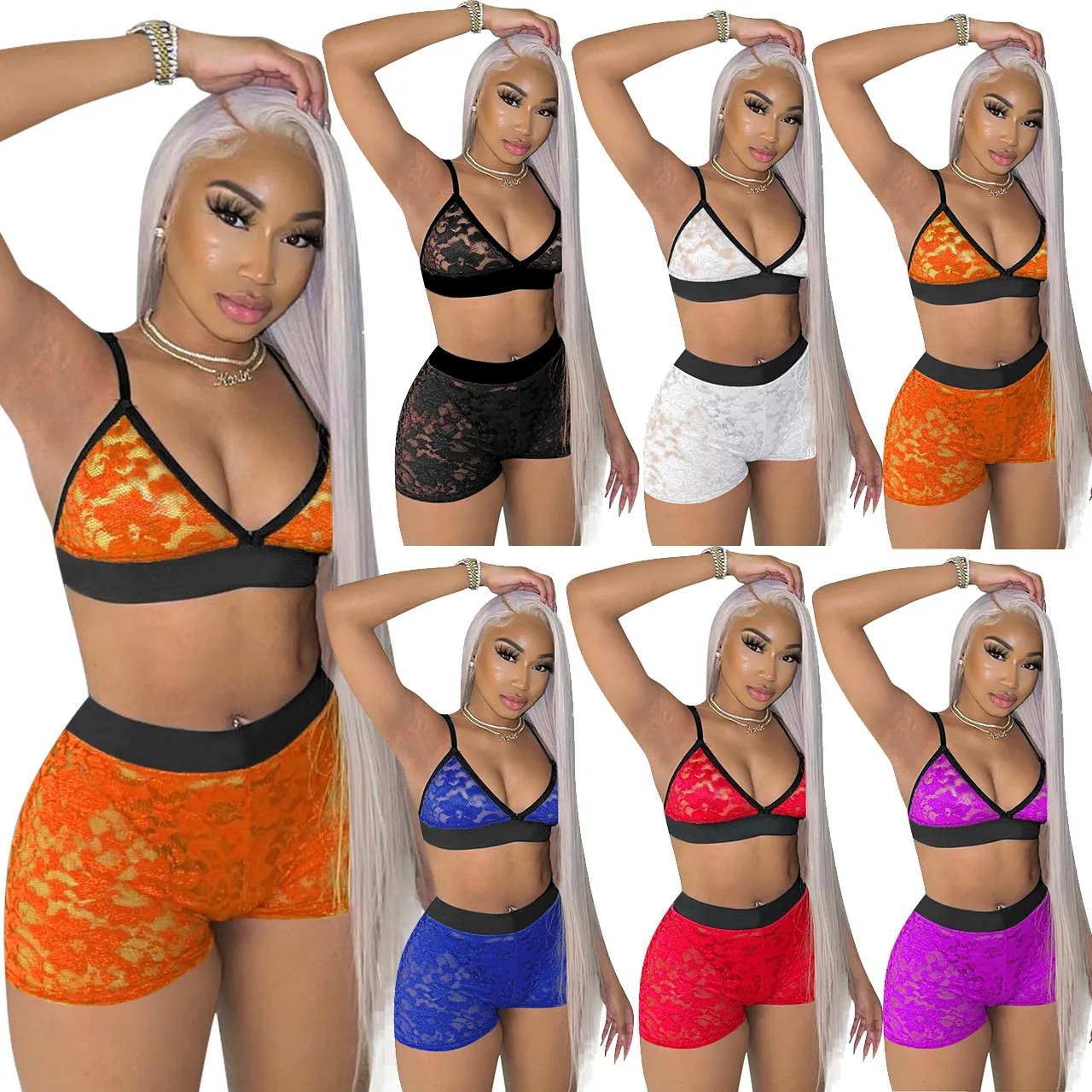 Women's Tracksuits Floral Lace 2 Piece Set Women Summer Beach Sexy Club Outfits Party Night Crop Top And Shorts SetWome