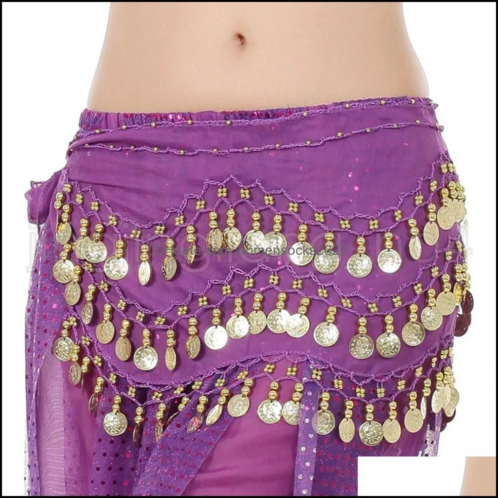 145*24cm Fashion Girls Belly Dance Waist Chain 128coin Belly Dance Wrap Costume Child Hip Scarf Ethnic Clothes Kids Stage Wear AAA599