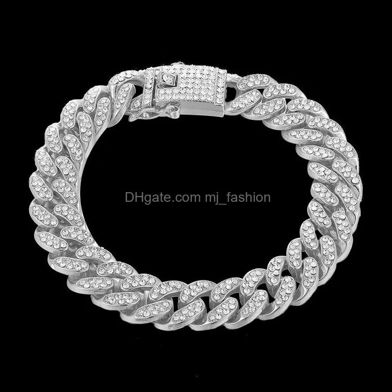 Chain Bracelets Jewelry Luxury Bling Rhinestone Bracelets Fashion Men Women Gold Silver Plated Hip Hop Braclets