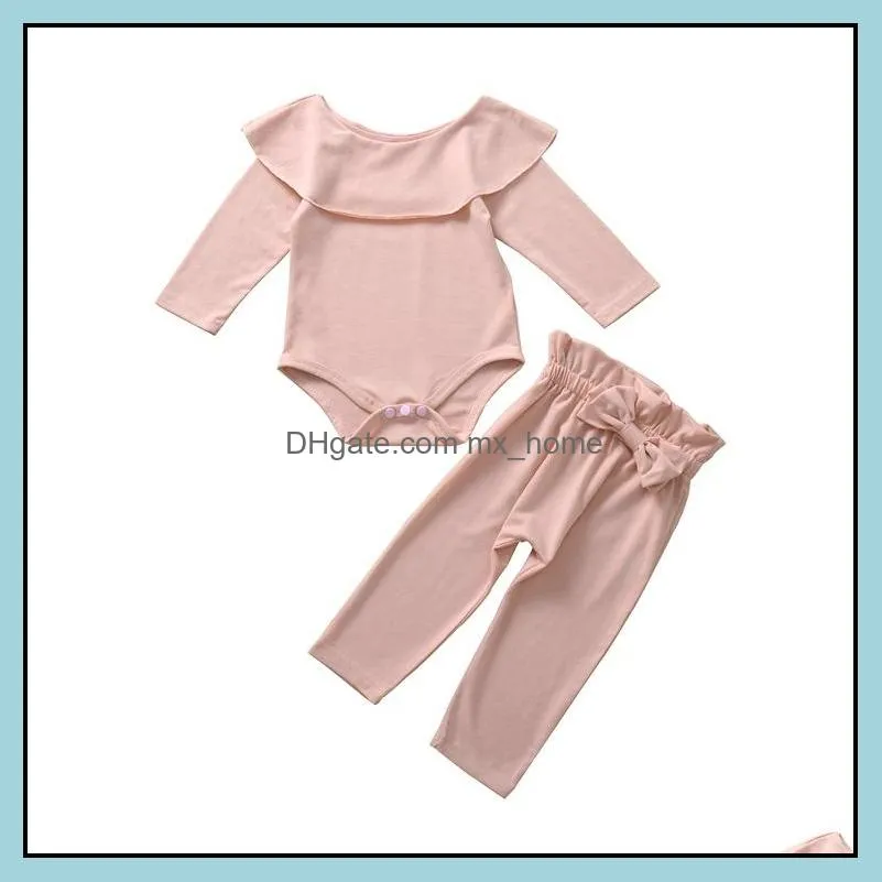 kids clothing sets girls boys outfits infant ruffled rompers tops bow pants 2pcs/sets spring autumn fashion baby clothes z1334