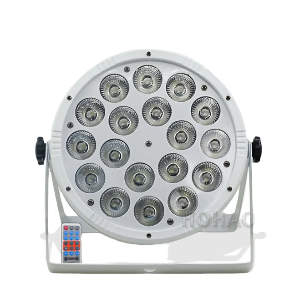 フラット18PCS LED PAR RGBW 4IN1 RGBWUY 6IN1段階洗浄機効果制御リモートDMX512 DJ機器KTVクリアバーエンターテインメントランプ