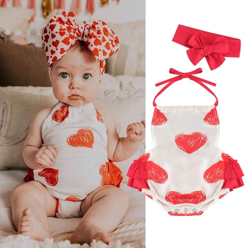 Pagliaccetti Principessa Neonate Ragazzi Body Completi per San Valentino Stampa a cuore Volant Tute senza maniche Tute 0-24MR