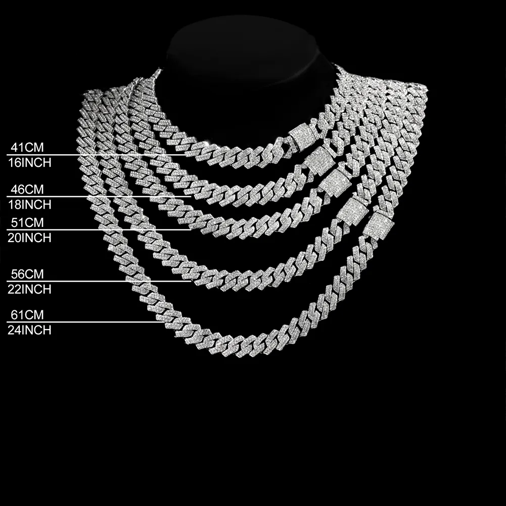glitter Iced Out Prong Chain(5mm) Iced Out Cuban Link Chain - 5mm