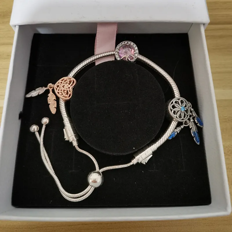 New Ladies Charms Pulseras Luxury Feather Bead Pendant Original Fit Pandora Love Bracelet DIY Ladies Classic Jewelry 925 Moda de plata con caja