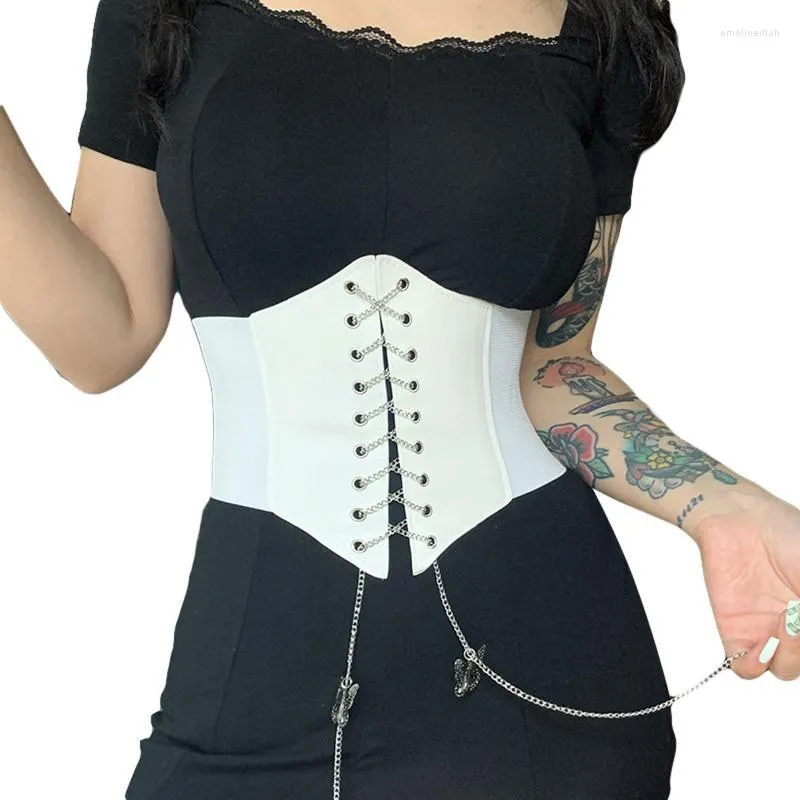 Riemen sexy korset underbust vrouwen gotische bovenste kromme shaper modelleringsriem afslankende taille riem kanten corsets bustiers zwarte whitebelts emel22