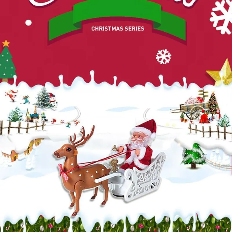 Music electric universal car Christmas Santa Claus doll in Sleigh Reindee Deer With battery of Ornaments Xmas New Year Gifts