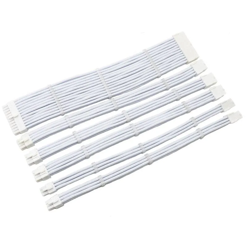 Bilgisayar Kabloları Konektörleri Angitu Full White 1007 18AWG 24pin ATX 4 4pin CPU 2x6 2/8pin pin PCIE 2x6pin GPU Uzatma Kablosu Seti 4mm Sleeve