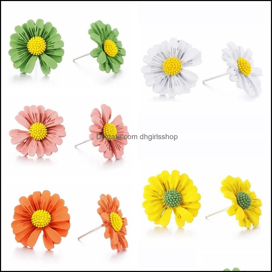 10pairs 5 color clay cute daisy earrings studs for women and girls ellis perennis marguerite flower stud ear jewelry