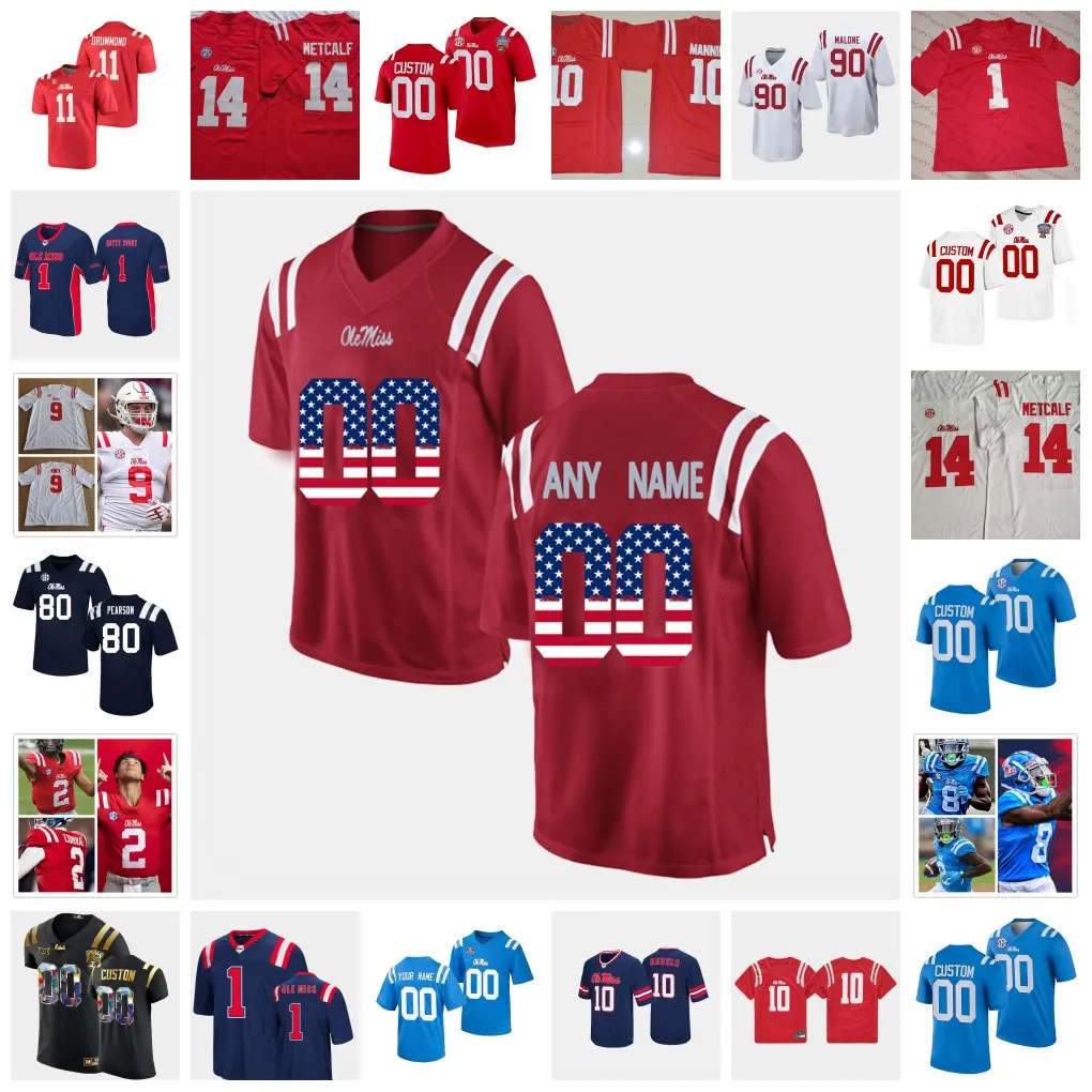 2022 NCAA Custom Ole Miss Rebels Koszulka piłkarska 13 Sam Williams 5 Dannis Jackson 27 Marc Britt II 15 Derek Bermudez 9 Brandon Mack 11 Austin Keys 24 Snoop Conner Jerseys