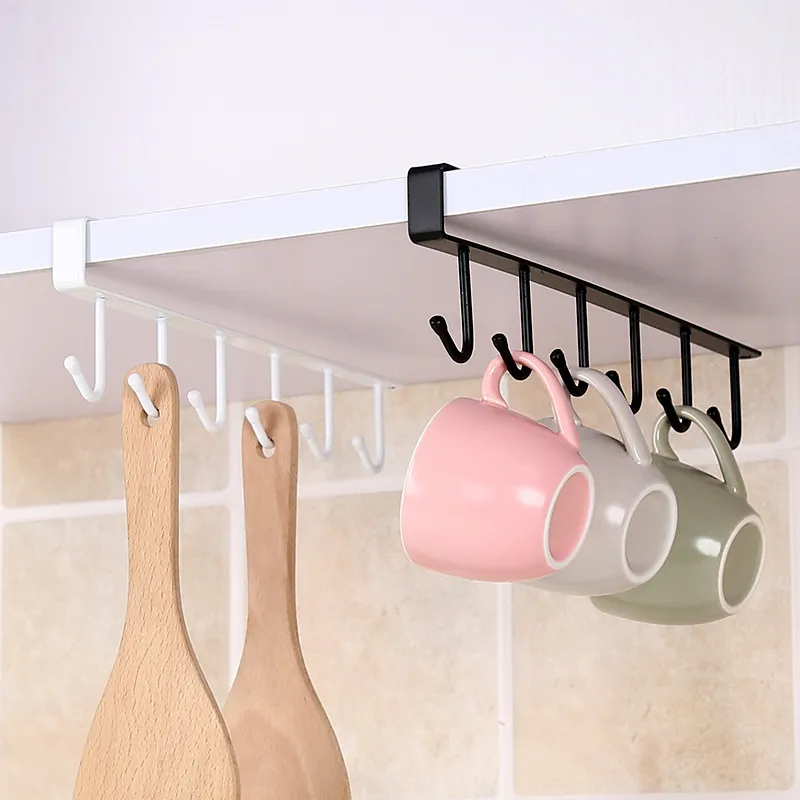 Metal Under Shelves With 6 Vue 3 Hooks For Wardrobe Kitchen And Mug Cup Organization Iron Material Hanging Rack Holder By Sea From My story 1.29 DHgate.Com