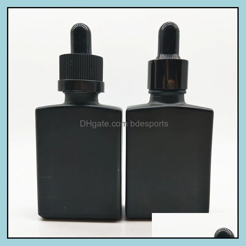 30ml Frosting  Oil Bottle Solid Black Pipette Dropper Square Perfume Liquid Glass Packing Bottles Rectangular High Quality 1 1yb