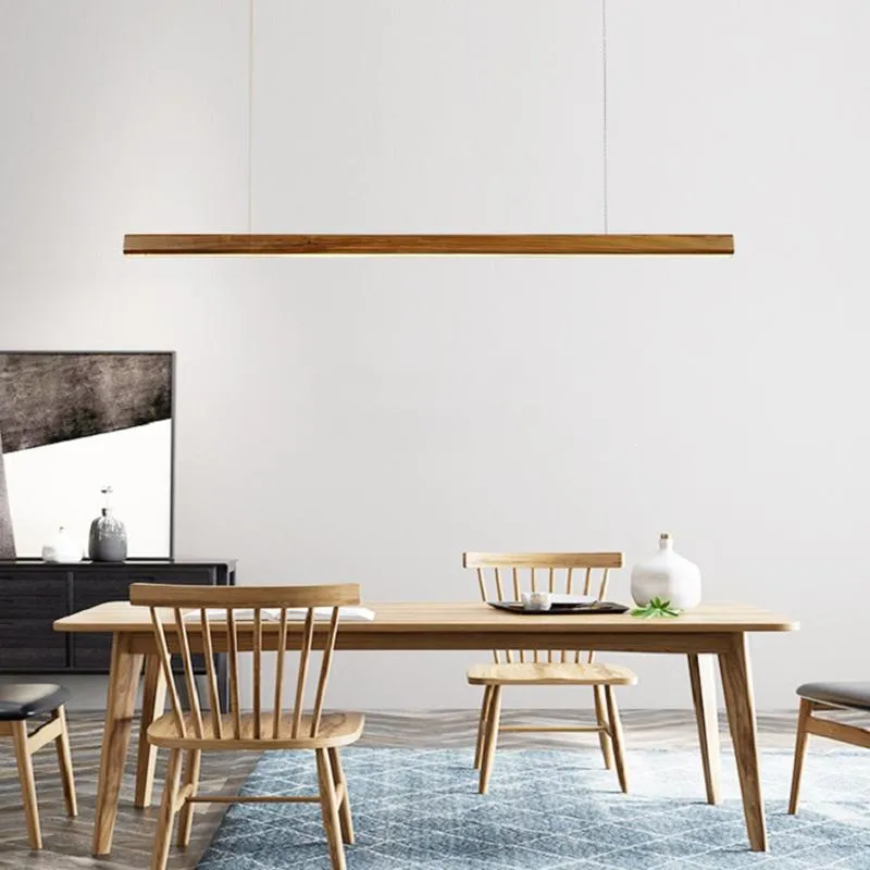 Pendant Lamps Nordic Wood LED Lights Simple Lamp For Dining Living Room Kitchen Office Shop Bar Cafe Long Strip Hanging LampPendant