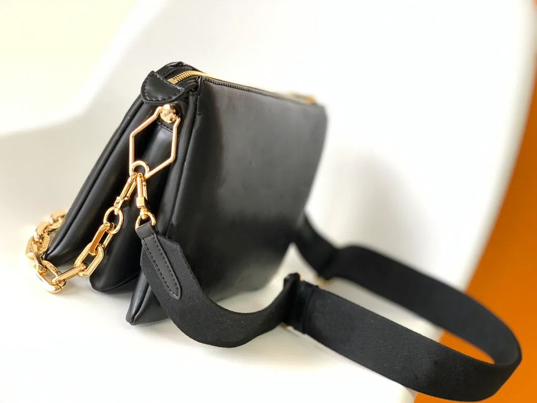 Bolsos de diseñador de moda para mujer, cadena de cuero genuino negro, bolso de hombro de gran capacidad, bolso cruzado de alta calidad # 57790218x