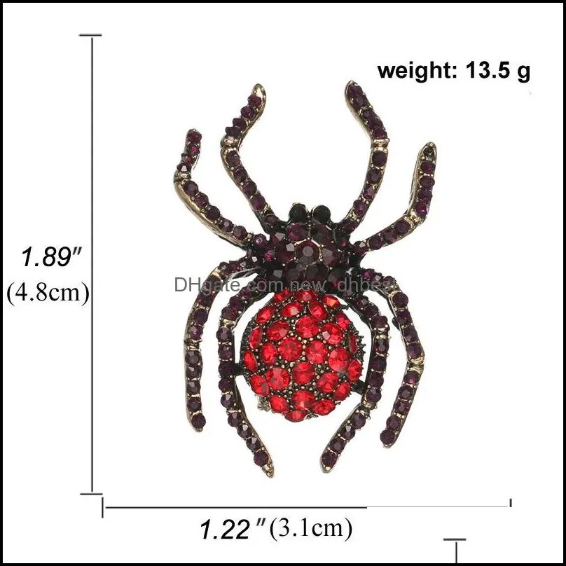 european women color crystal insect spider brooch unisex zinc alloy insects coat halloween pin cartoon animal backpack cowboy clothes badges corsage