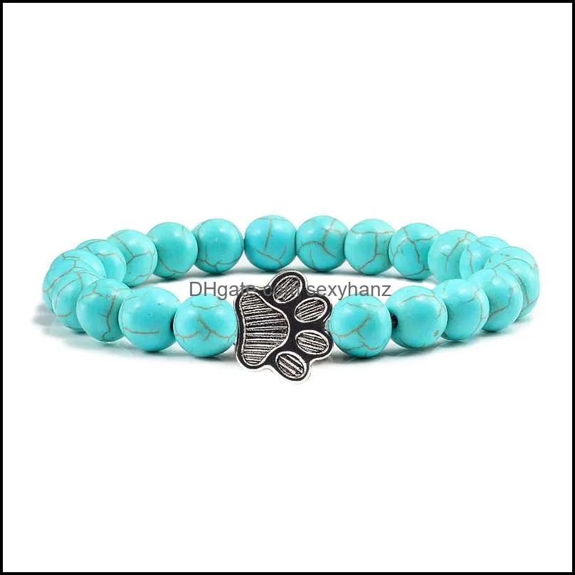 natural matte black lava volcanic stone paw print charm bracelet homme femme pet memorial cat dog lovers jewelry bracelets gifts