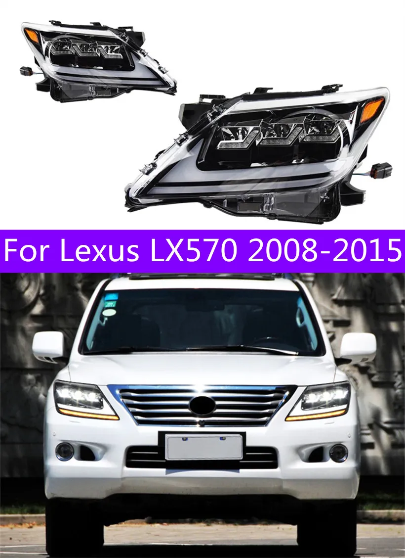 Peças de luz principal do carro para lexus lx570 2008-20 15 led cabeça lâmpada luzes diurnas feixe alto lente de sinal de volta
