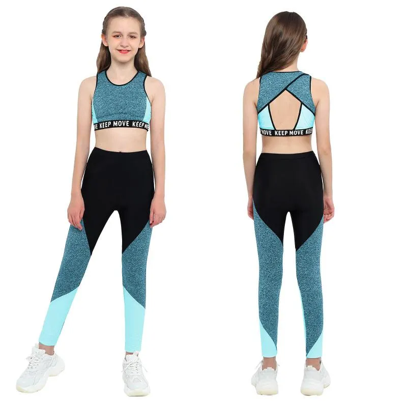 Stage Wear Kids Girls Gymnastics & Dancewear Sports Outfit Ballet Class Dance Tanks Crop Top With Leggings Pants For Workout DanceStage