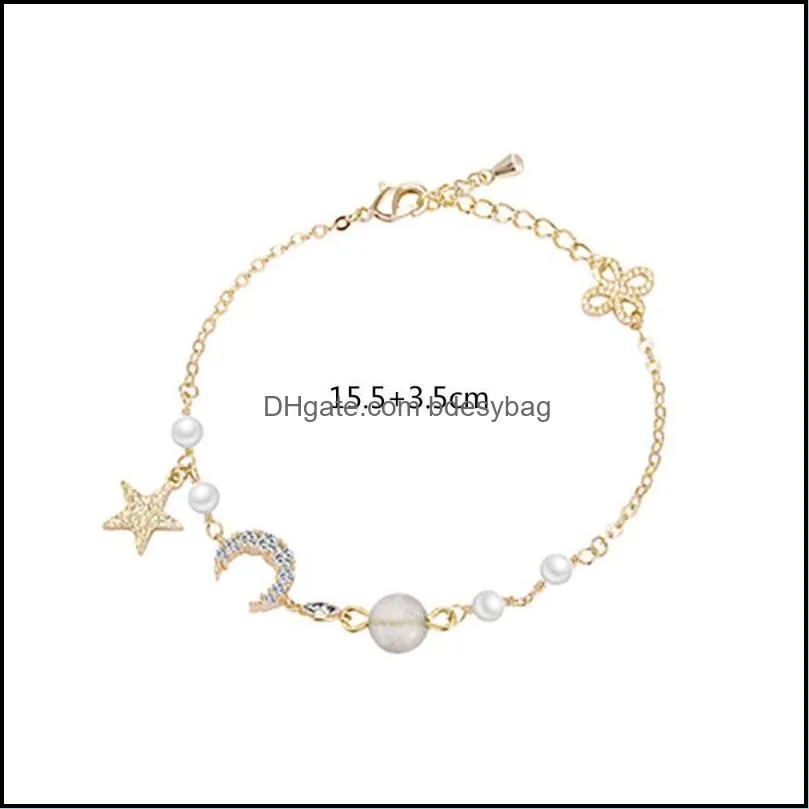 link, chain starmoon beaded bracelet sister gold elegant women trendy moon star romantic female birthday gift