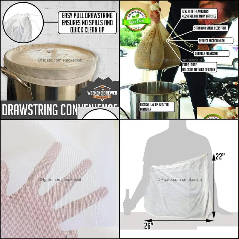 Hanging Baskets Large Reusable Straining Bag Micron Mesh Drawstring Food Strainer For Cold Brew Home Brewing 22inch X 26inch Filter