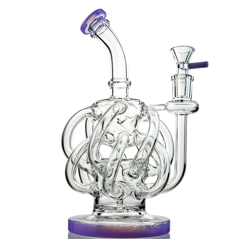 Vortex Recycler Bong in vetro spesso Narghilè Super Tornado Cyclone Oil Dab Rigs 12 Recycler Tubes 14mm Female Joint Water Pipes con ciotola
