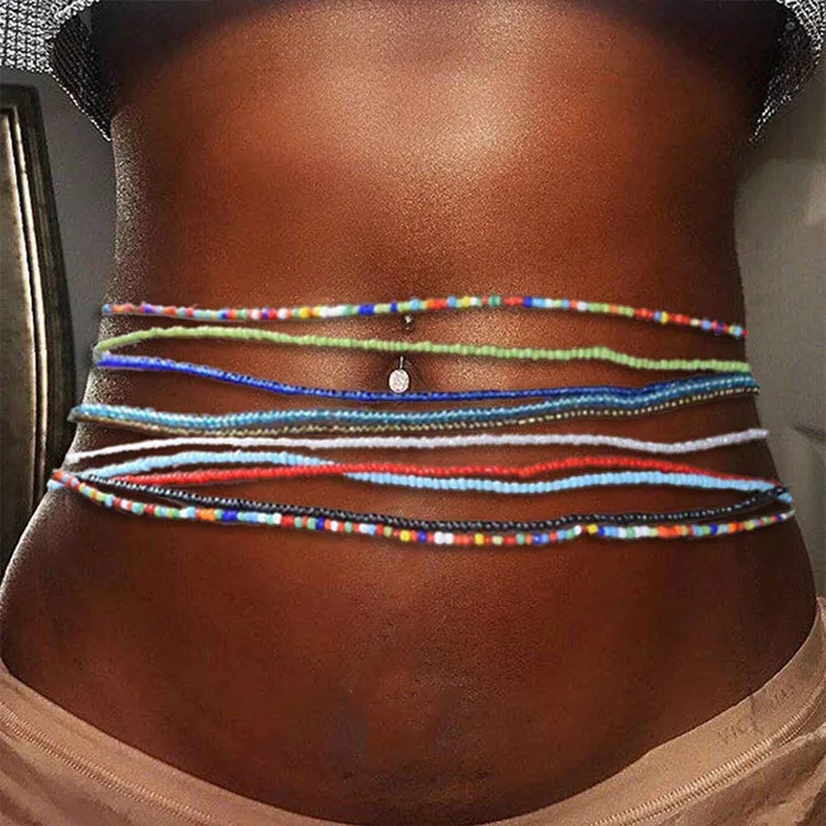 Boho Stijl Kralen Taille Ketting Elastische Kleurrijke Kralen Bikini Buik Kettingen Zomer Strand Body Sieraden voor Vrouwen Meisjes Groothandel Prijs