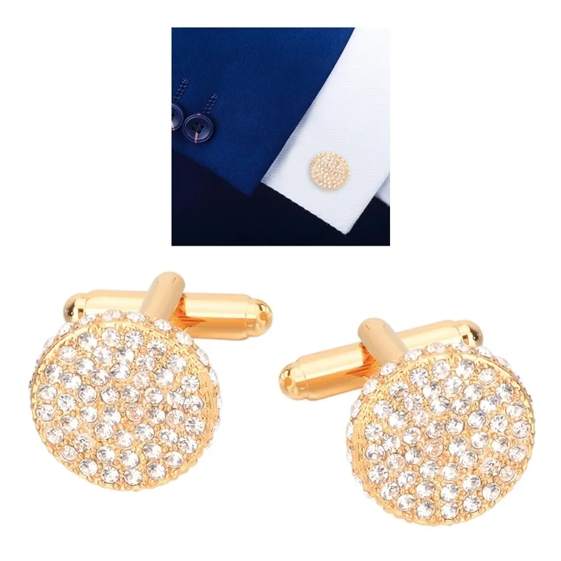 1 Pair Wedding Crystal Cuff Links Shirt Suit Collar Cufflinks Gold 220812