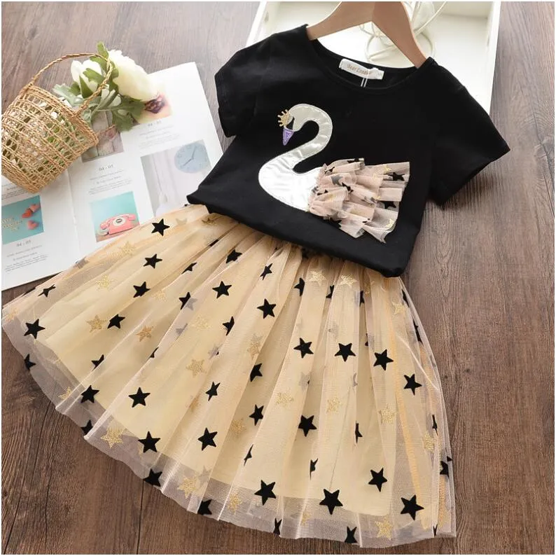 Good Quality Summer Girls Clothing Sets Cute Girl Short Sleeve T-shirts+Tutu Yarn Skirts 2pcs Set Kids Outfits Children Suit Clothes 2-7 Years