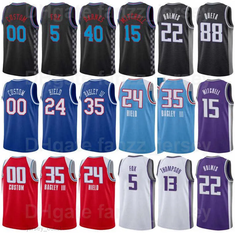 Sérigraphie Basketball Harrison Barnes Jersey 40 DeAaron Fox 5 Marvin Bagley III 35 Tyrese Haliburton 0 Richaun Holmes 22 Noir Violet Blanc Rouge Bleu Hommes Femme Jeunes