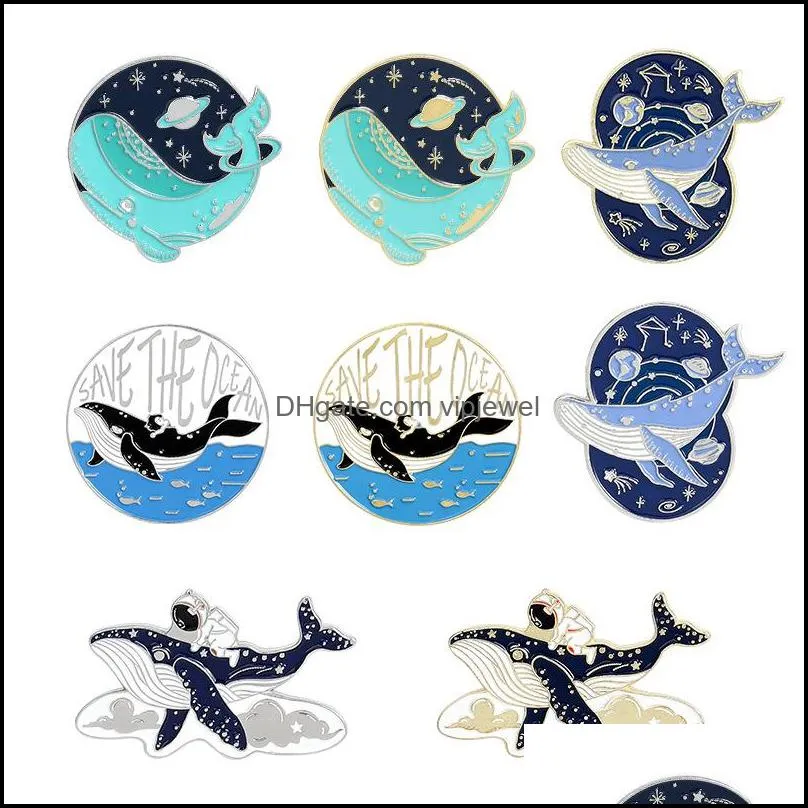 cartoon round whale planet brooch protect environment ocean animals lapel pins unisex geometric astronaut enamel alloy corsage badges for backpack