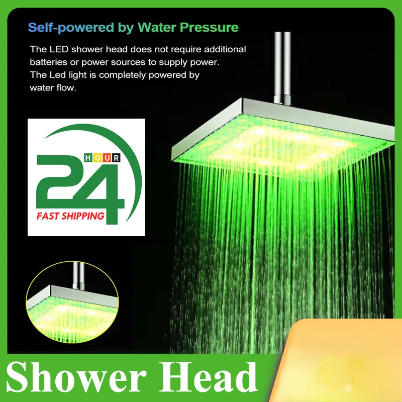 LED Rain Shower Head - High Pressure, Water Saving, Automatic Color ...