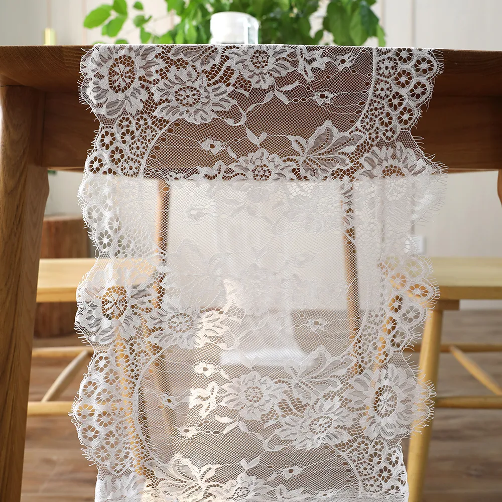 35x300cm Vintage White Black Lace Floral Table Runner Table Cover Hotel Home Boho Birthday Wedding Party Bankettdekor