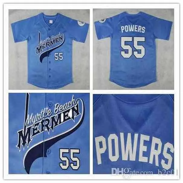 Xflsp Kenny Powers # 55 Myrtle Beach Mermen Baseball Jersey Blue