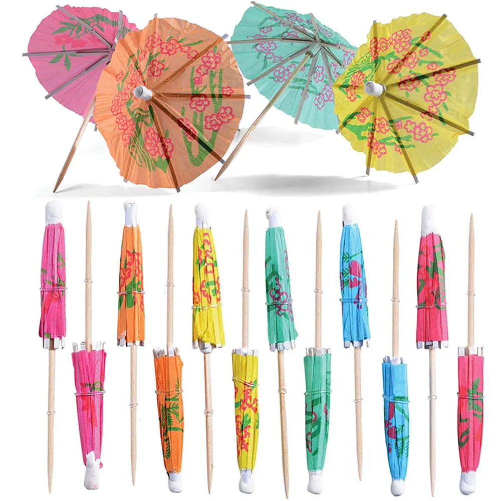 Outils de Bar parapluie Parasol pics à Cocktail Cupcake Toppers Luau cure-dents décorations de fête hawaïenne multicolore KDJK2204