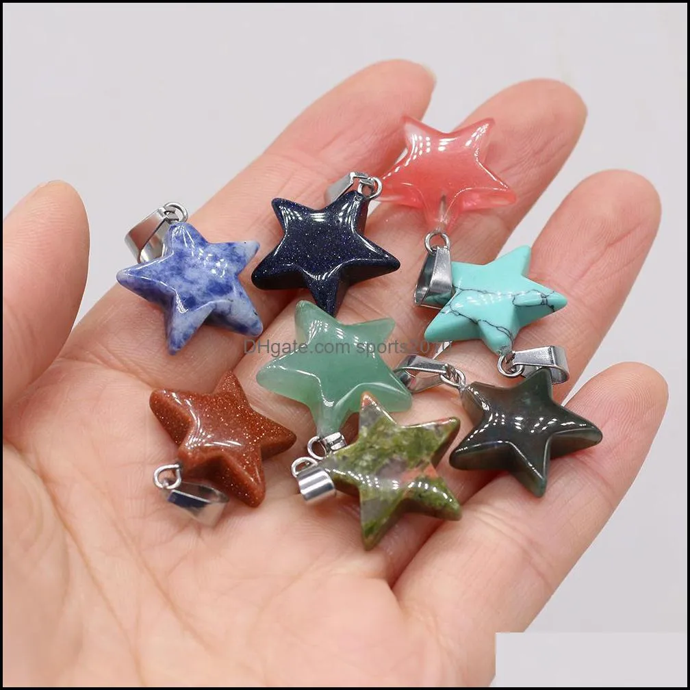 natural crystal five point star shape stone charms handmade pendants for necklace earrings jewelry making sports2010