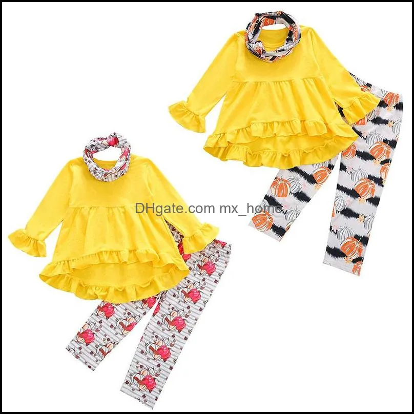 Clothing Sets Baby Kids Baby Maternity Girls Halloween Outfits Children Ruffle Tops Floral Pumpk Dc7