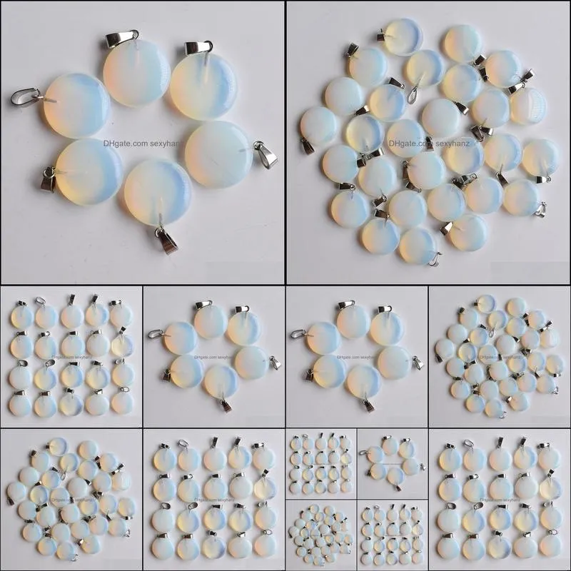 Natural Stone charms round shape Pendant opal Pendants Chakras Gem Stone fit diy earrings necklace making assorted