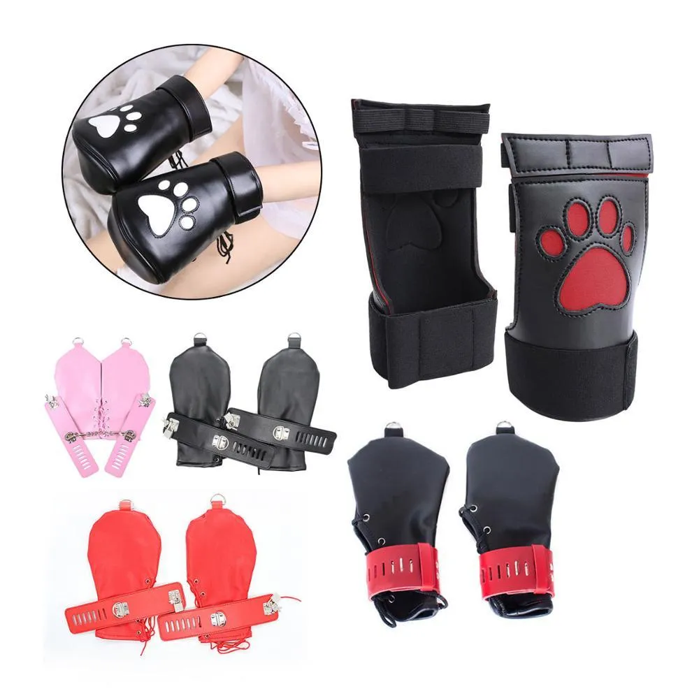 Pu Leather BDSM Bondage Fetish sexy Handcuffs Puppy Role Play Dog Gloves Wrist Cuffs Paw Padded Fist Mitts Accessories sexyy Toys