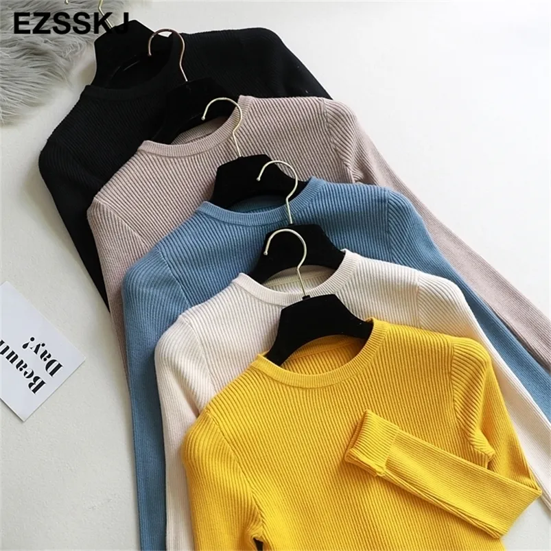 2020 stickade kvinnor o nacktröja tröjor Spring Autumn Basic Women Sweaters Pullover Slim Fit Black Cheap Top LJ200826