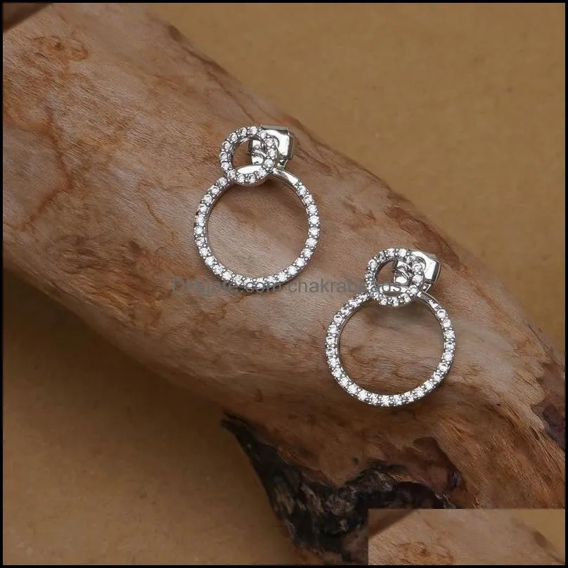 Yuan`S Double Circle Micro Pave Zircon Front And Back Stud Earrings For Women 2021 Jewelry Delicate Earings Wholesale