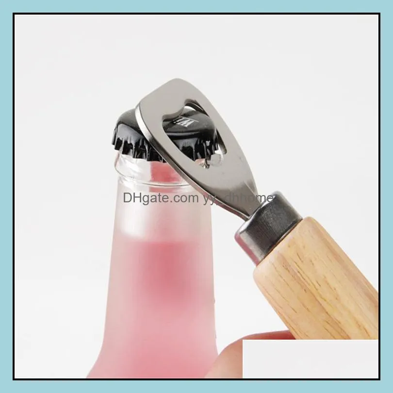 wood bottle opener beer metal stainless steel opener with wood handle wholesale kicthen dinning bar tool