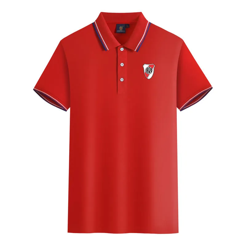 Club Atlético River Plate Män och kvinnor Polos Merceriserad bomull Kort ärm Lapel andningsbar sport T-shirt-logotyp kan anpassas