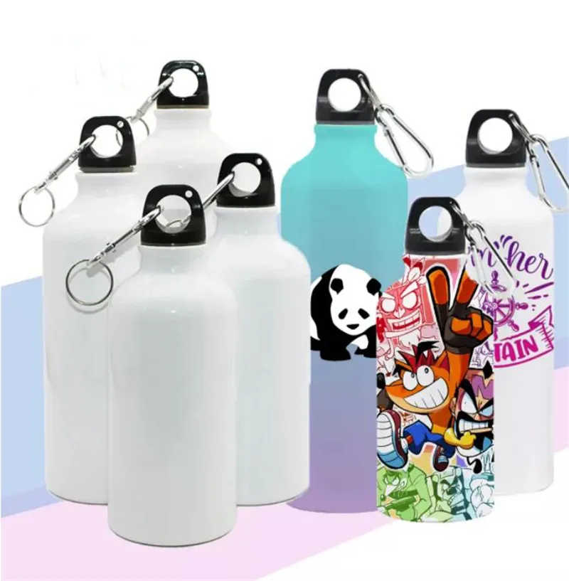 500ml 750ml 1000ml Sublimazione Bottiglia sportiva in alluminio bianco bianco Bottiglia d'acqua in alluminio con moschettone Boccetta per trasferimento pressa di calore per fai da te