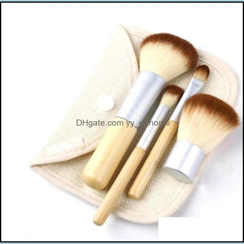 wooden makeup brushes beautiful professional bamboo elaborate make up brush tools with case button linen bag 4pcs set kit wq330