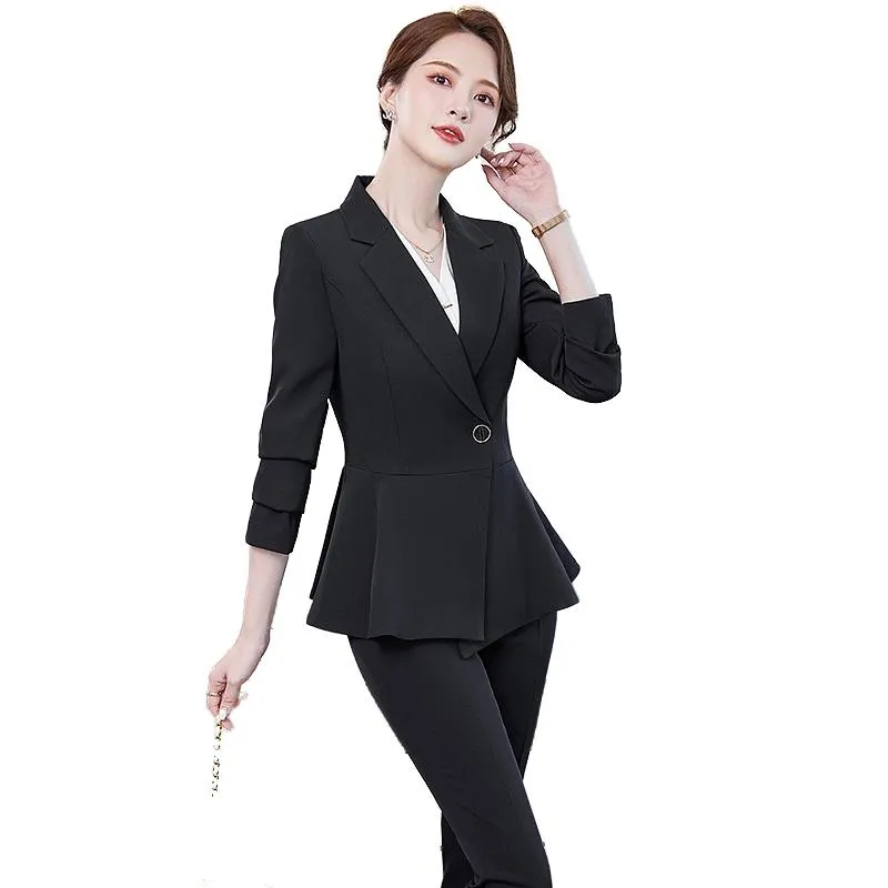 Womens Two Piece Pants Fashion Women Business Suits With Pant And Blazer  Sets Navy Blue Jacket Ladies Work Office Uniform Styles Pantsuits From  Hhepinggee, $33.02