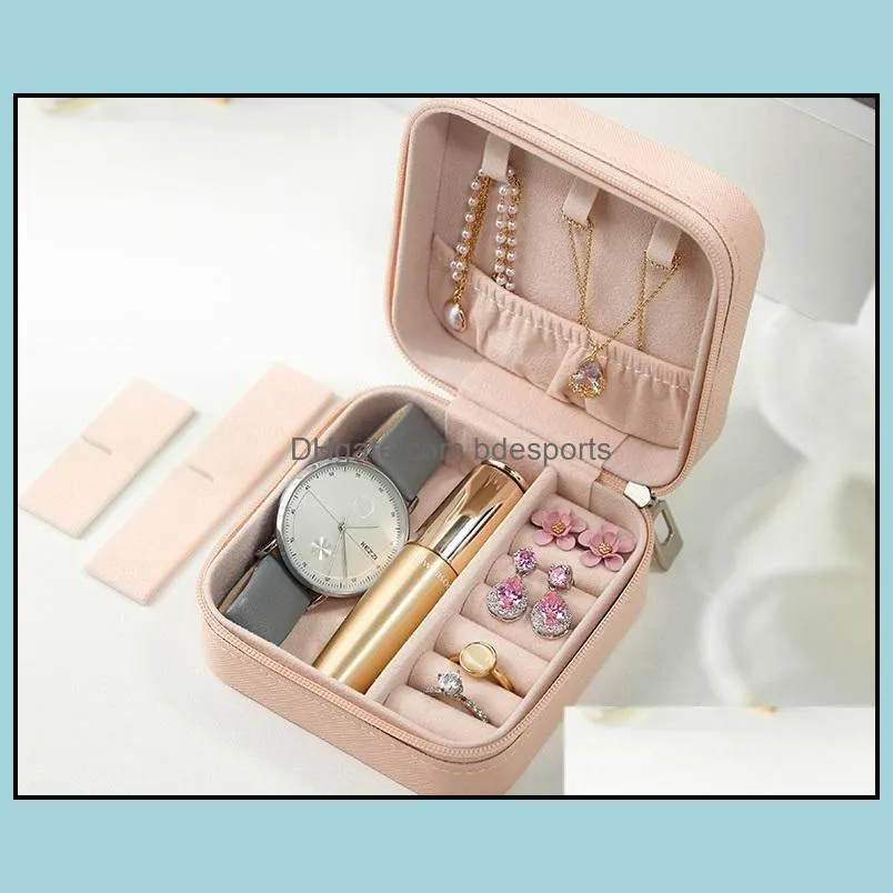 Portable Jewelry Box Ring Earring Storage Organizer Bins Easy To Carry PU Jewelry Boxes Logo Custom RRA12505