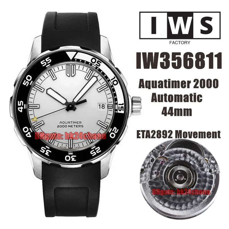 Relógios IWSF de alta qualidade 44mm aquatimer 2000 Aço inoxidável eta Cal.2892 Relógio automático de homens 356811 Disalhos brancos Straping de borracha Gents Wentswatches