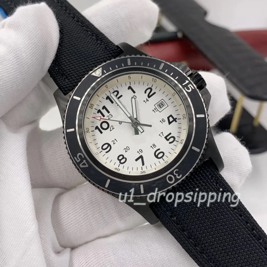 Drop - Orologio meccanico da uomo Orologi da 46 mm con quadrante bianco, cinturino in caucciù, lunetta girevole, orologio da polso alla moda178z